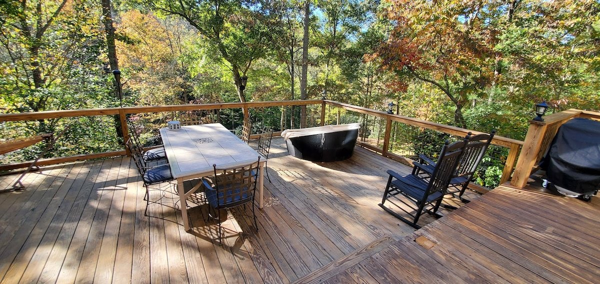 Rocking chairs on deck in autumn