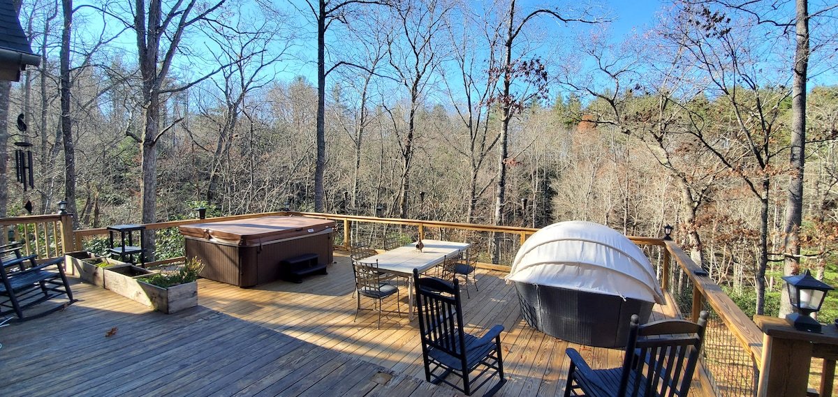 Winter deck view with blue sky