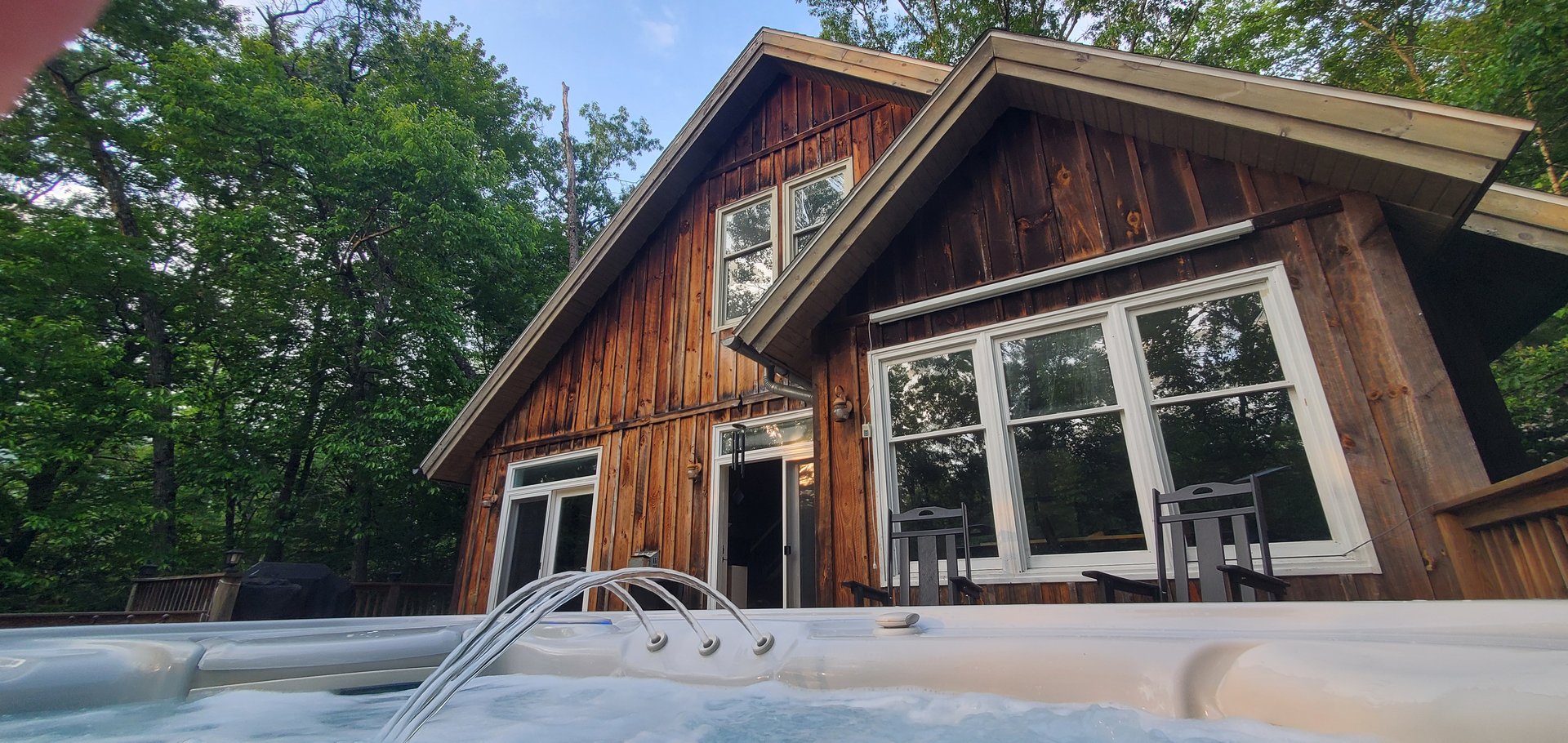 Cabin viewed from hot tub angle