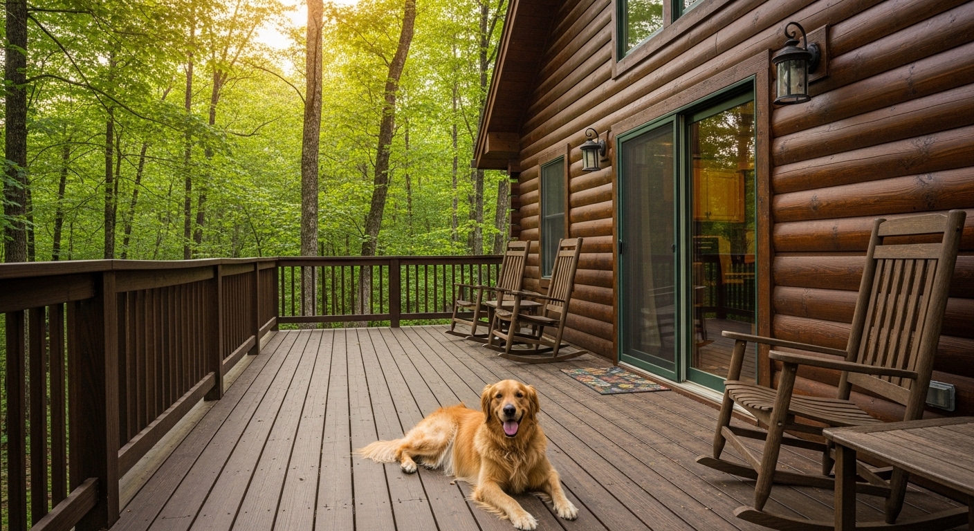 Dogs enjoying the deck at Super Sprucy